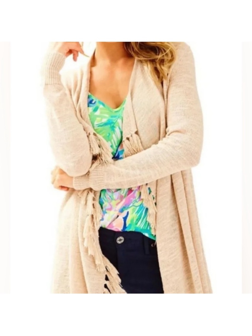 NWT Lilly Pulitzer Lucita Camel Gold
Tassel Cardigan Size Large